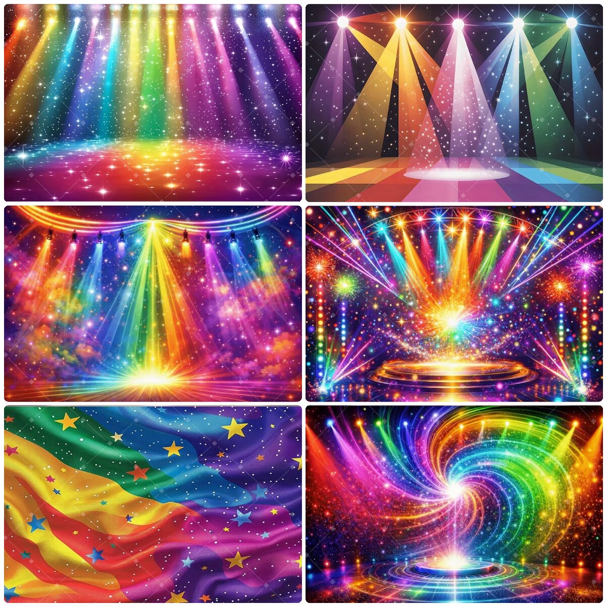 Photography Lighting Backdrop - Bunter Regenbogen-Bühnenlicht-Hintergrund, Glitzer-Stern-Disco, Neon-Konzert, Geburtstagsparty, Fotografie-Banner,