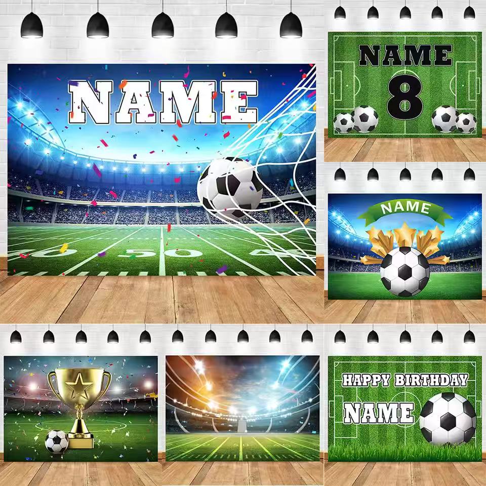 Photography Lighting Backdrop - Fußball-Hintergrund, personalisierbar, Name, Junge, Geburtstag, Fußballplatz,