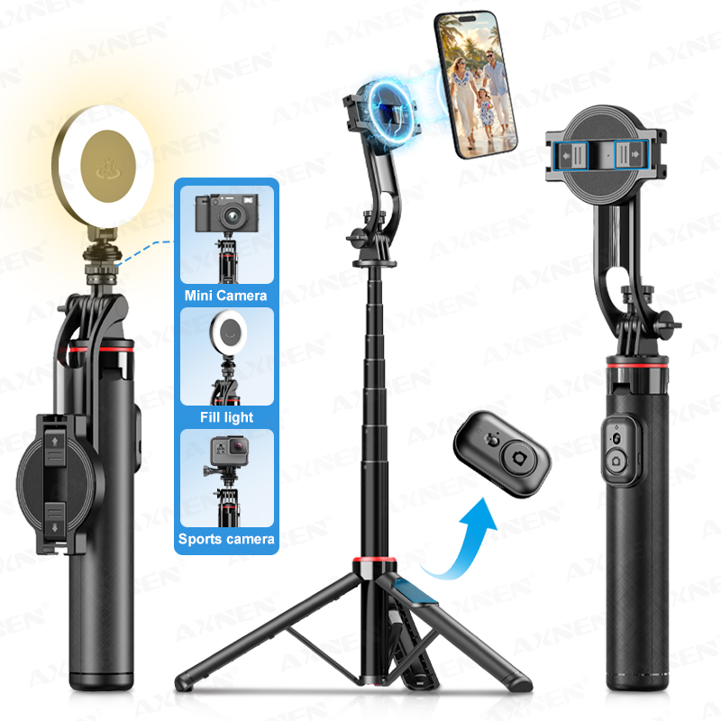 Photography Video Lighting Kit With Adjustable Tripod Stand - AXNEN C20 Magnetisches Selfie-Stick-Stativ, ausziehbar für