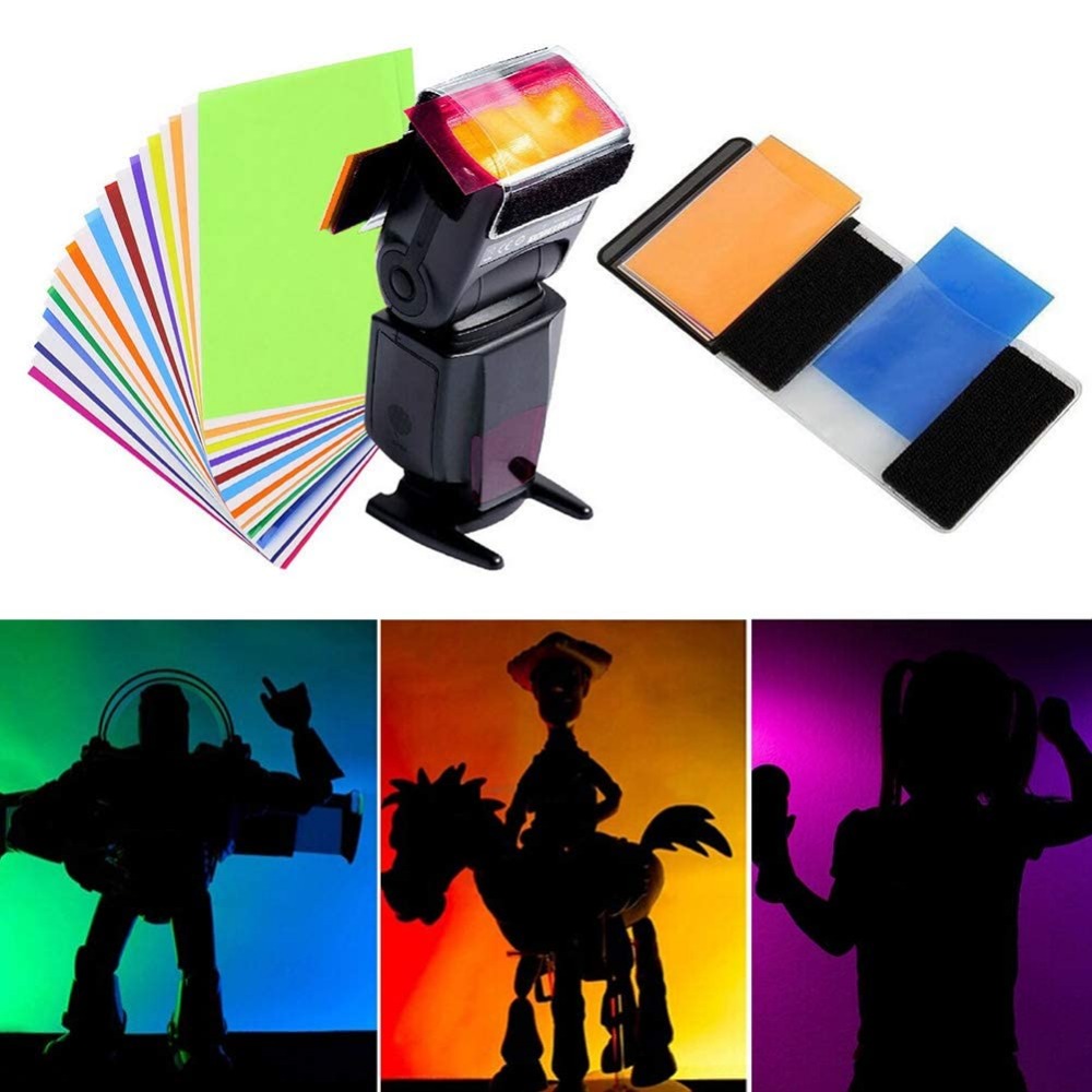 Photography Lighting Gels - 12 Farben Kamera-Blitzfilter-Set mit universellem Klettbandhalter